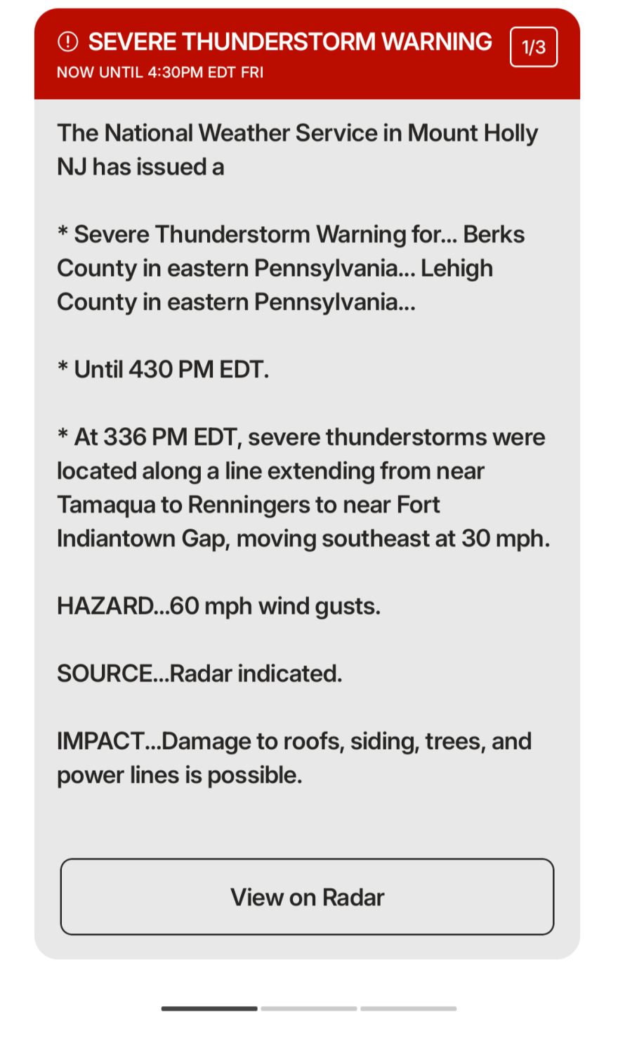 Severe storm warning