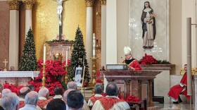 Bishop Alfred A. Schlert addressing the memorial mass for Pope Emeritus Benedict XVI