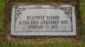 The marker of the grave of a small boy whose battered body body was found abandoned in a cardboard box decades ago in Philadelphia is seen Wednesday, Dec. 7, 2022. Nearly 66 years after the boy was found, on Thursday, Dec. 8, Philadelphia police revealed the identity of the victim in the city's most notorious cold case. Police say detective work and DNA analysis helped them learn the name of a youngster, Joseph Augustus Zarelli, who'd been known to generations of Philadelphians as the "Boy in the Box." His naked, badly bruised body was found in a wooded area on Feb. 25, 1957.